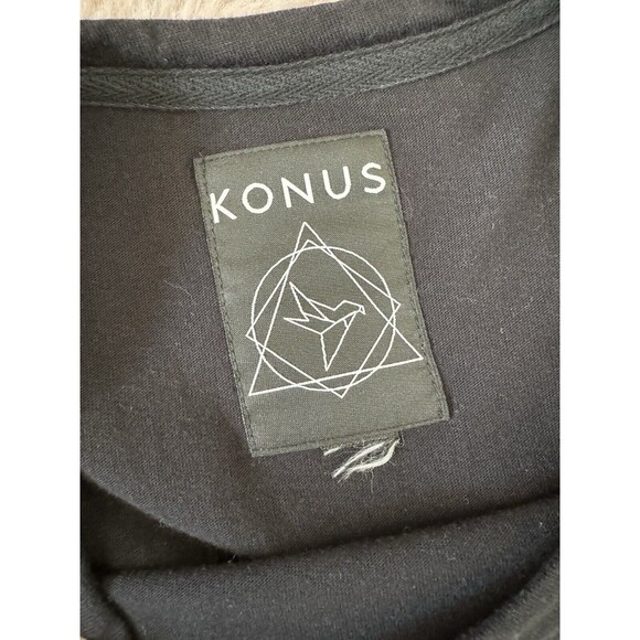 Konus Mens Long Sleeve Pullover Geometric Print Crewneck Black T-shirt Size M - Picture 3 of 8